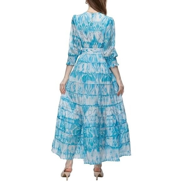 Burryco Tiered Maxi Dress Blue Size 6 NWT Boho Flowy Cocktail Wedding Romantic - Picture 6 of 9